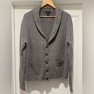 Brooks Brothers "346" Merino Wool Blend Shawl Collar Ribbed Cardigan Grey Large